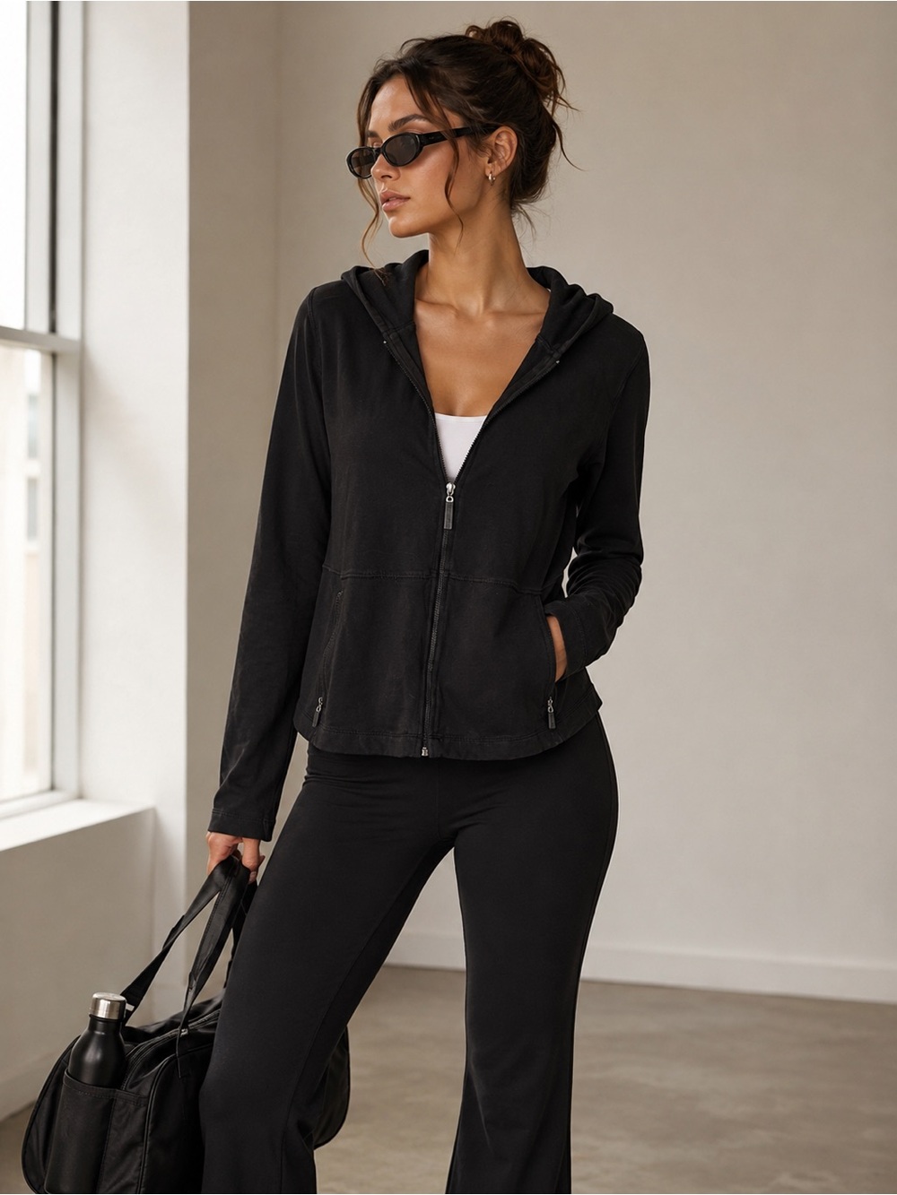 Danskin Black Zip Hooded Athleisure Yoga Jacket Medium